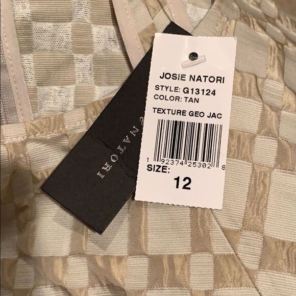 NWT Josie Natori Tan Fit Flare Jacquard Dress 12 - Picture 3 of 6